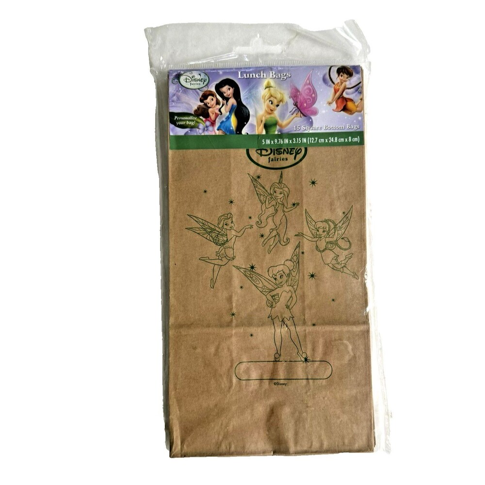 Set of 14 Y2K Disney TINKER BELL Lunch Bags Party Favor Paper Bag Tink Peter Pan